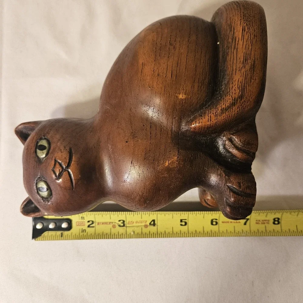 Wooden Cat Kitty Sculpture Figurine Flat Back Spooky